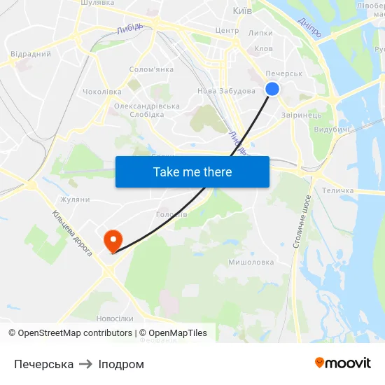 Печерська to Іподром map