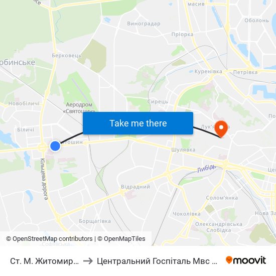 Ст. М. Житомирська to Центральний Госпіталь Мвс України map