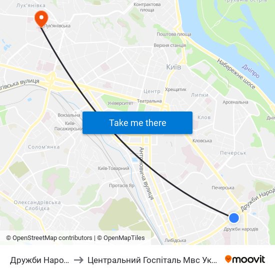 Дружби Народів to Центральний Госпіталь Мвс України map