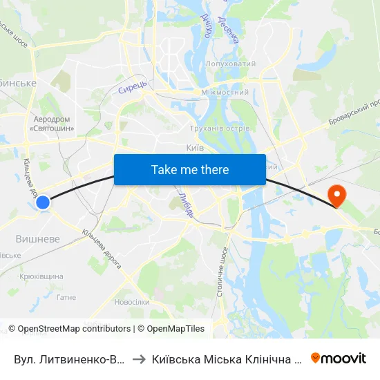 Вул. Литвиненко-Вольгемут to Київська Міська Клінічна Лікарня №1 map
