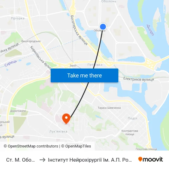 Ст. М. Оболонь to Інститут Нейрохірургії Ім. А.П. Ромоданова map