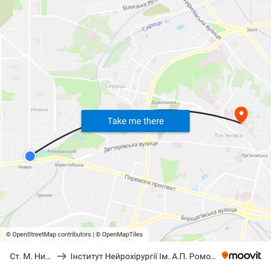 Ст. М. Нивки to Інститут Нейрохірургії Ім. А.П. Ромоданова map