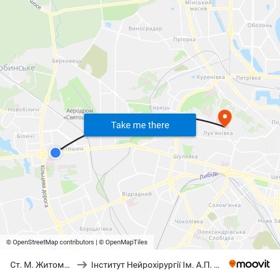 Ст. М. Житомирська to Інститут Нейрохірургії Ім. А.П. Ромоданова map