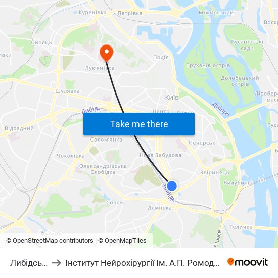 Либідська to Інститут Нейрохірургії Ім. А.П. Ромоданова map