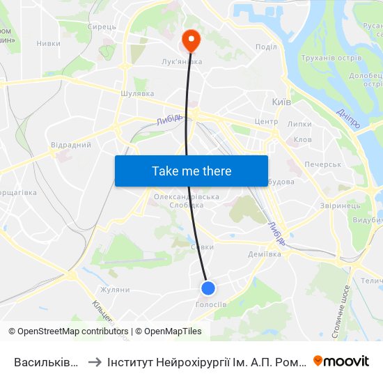 Васильківська to Інститут Нейрохірургії Ім. А.П. Ромоданова map