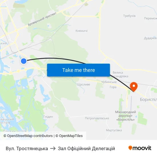 Вул. Тростянецька to Зал Офіційний Делегацій map