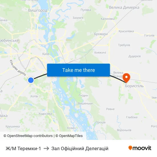 Ж/М Теремки-1 to Зал Офіційний Делегацій map