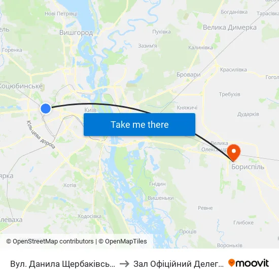 Вул. Данила Щербаківського to Зал Офіційний Делегацій map