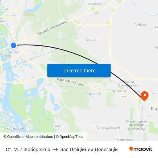 Ст. М. Лівобережна to Зал Офіційний Делегацій map