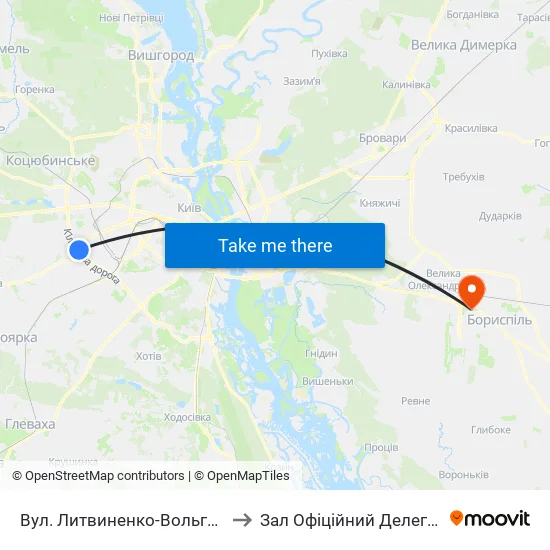 Вул. Литвиненко-Вольгемут to Зал Офіційний Делегацій map
