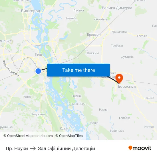 Пр. Науки to Зал Офіційний Делегацій map