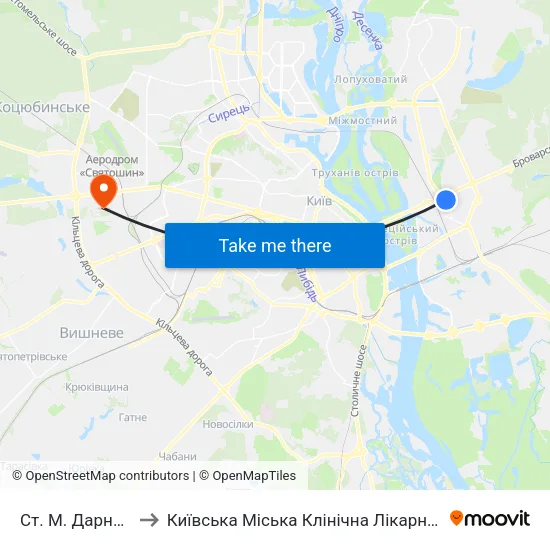 Ст. М. Дарниця to Київська Міська Клінічна Лікарня №5 map
