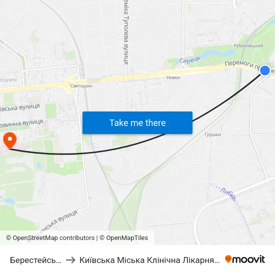 Берестейська to Київська Міська Клінічна Лікарня №5 map