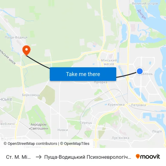 Ст. М. Мінська to Пуща-Водицький Психоневрологічний Інтернат map