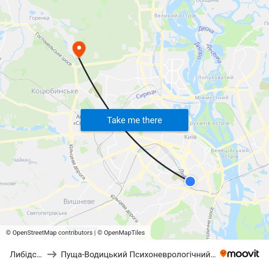 Либідська to Пуща-Водицький Психоневрологічний Інтернат map