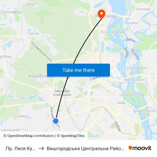 Пр. Леся Курбаса to Вишгородська Центральна Районна Лікарня map