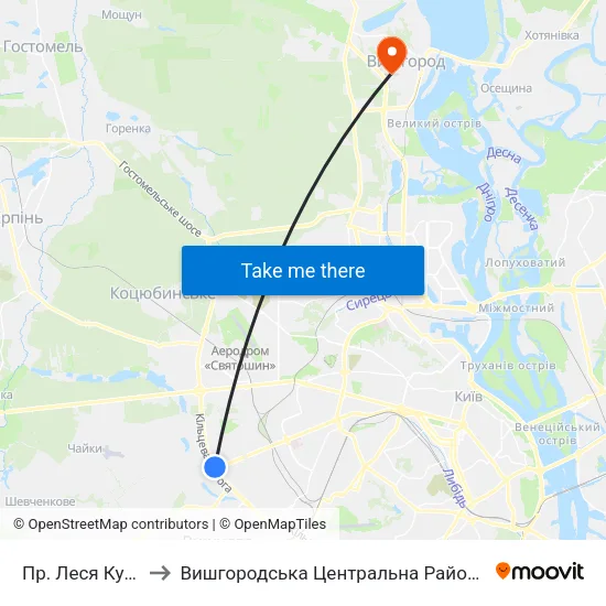 Пр. Леся Курбаса to Вишгородська Центральна Районна Лікарня map