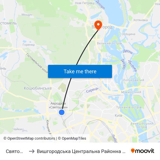 Святошин to Вишгородська Центральна Районна Лікарня map