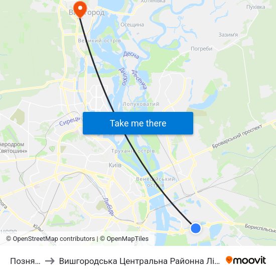 Позняки to Вишгородська Центральна Районна Лікарня map