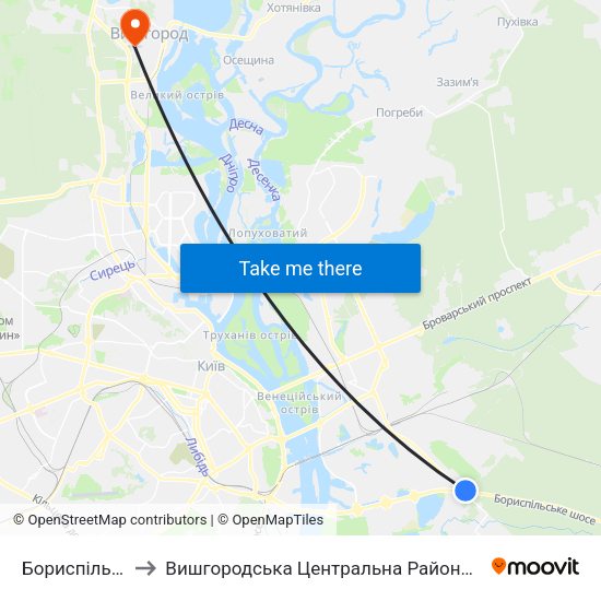 Бориспільська to Вишгородська Центральна Районна Лікарня map