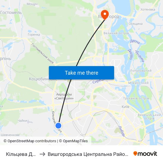 Кільцева Дорога to Вишгородська Центральна Районна Лікарня map