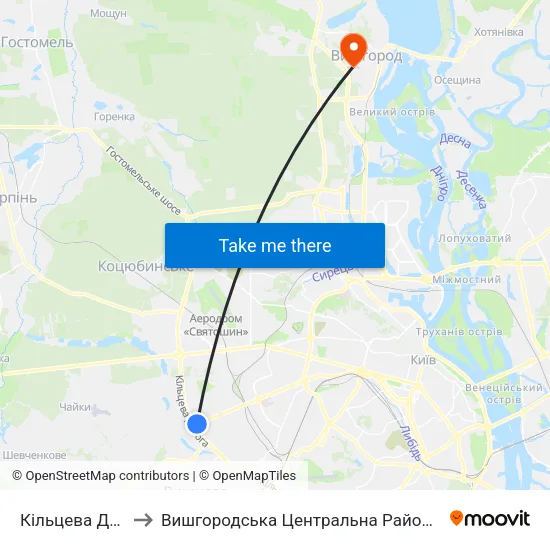 Кільцева Дорога to Вишгородська Центральна Районна Лікарня map