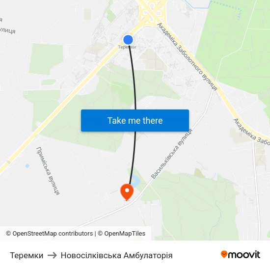 Теремки to Новосілківська Амбулаторія map