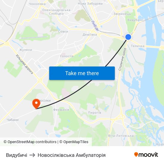 Видубичі to Новосілківська Амбулаторія map