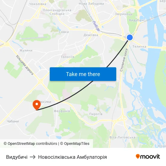 Видубичі to Новосілківська Амбулаторія map