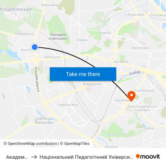 Академмістечко to Національний Педагогічний Університет Ім. Михайла Драгоманова map