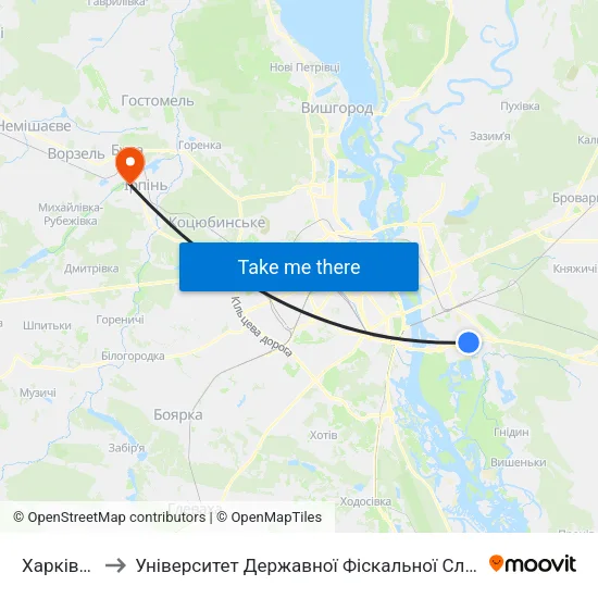 Харківська to Університет Державної Фіскальної Служби України map