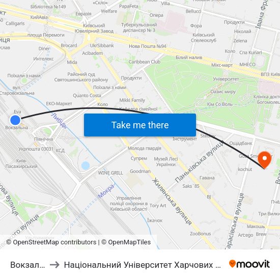 Вокзальна to Національний Університет Харчових Технологій map