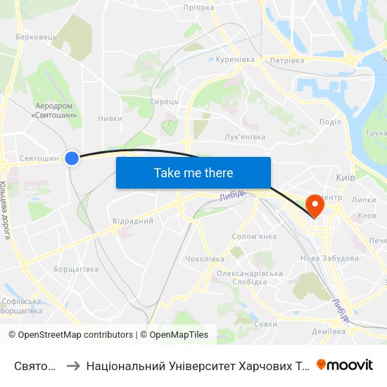 Святошин to Національний Університет Харчових Технологій map
