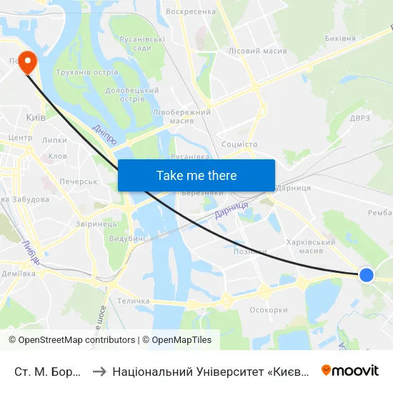 Ст. М. Бориспільська to Національний Університет «Києво-Могилянська Академія» map