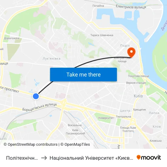 Політехнічний Інститут to Національний Університет «Києво-Могилянська Академія» map