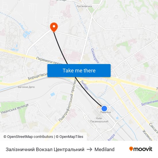 Залізничний Вокзал Центральний to Mediland map