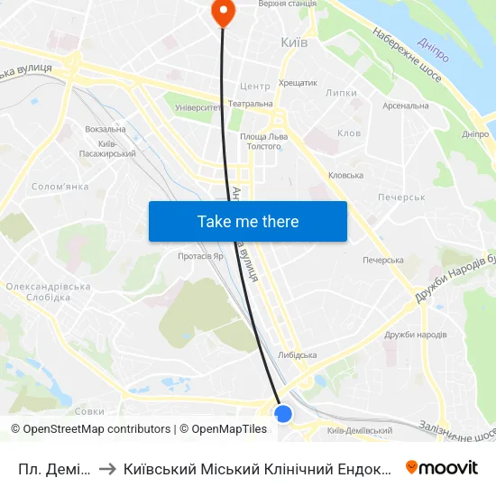 Пл. Деміївська to Київський Міський Клінічний Ендокринологічний Центр map
