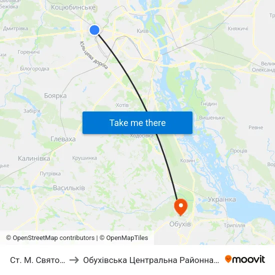 Ст. М. Святошин to Обухівська Центральна Районна Лікарня map