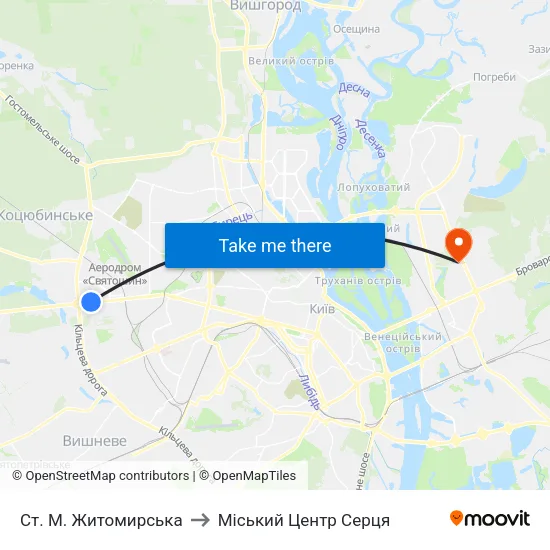 Ст. М. Житомирська to Міський Центр Серця map