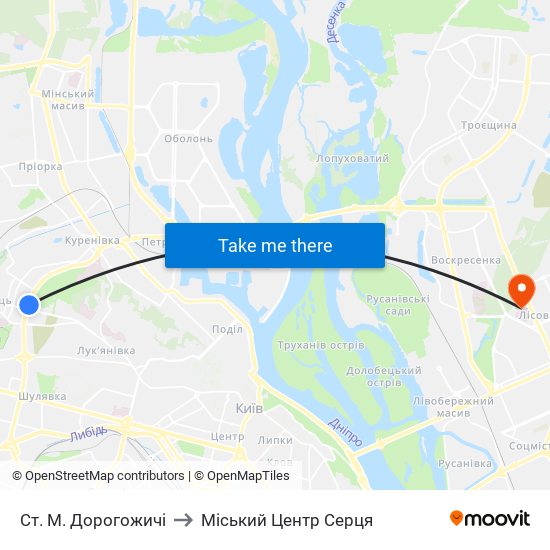 Ст. М. Дорогожичі to Міський Центр Серця map