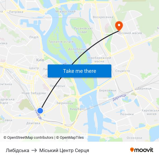 Либідська to Міський Центр Серця map