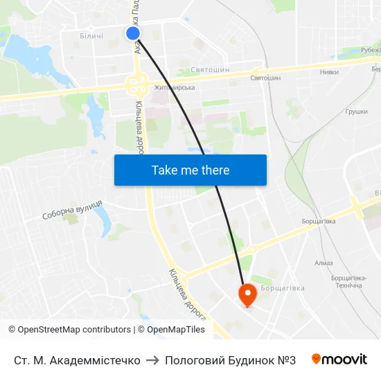 Ст. М. Академмістечко to Пологовий Будинок №3 map