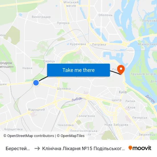 Берестейська to Клінічна Лікарня №15 Подільського Району map