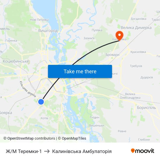 Ж/М Теремки-1 to Калинівська Амбулаторія map