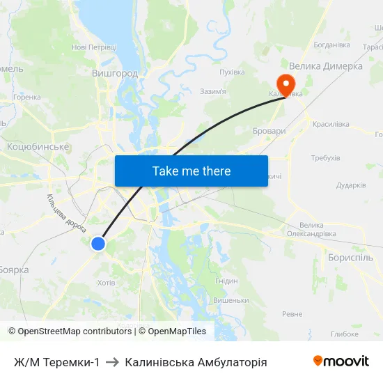 Ж/М Теремки-1 to Калинівська Амбулаторія map