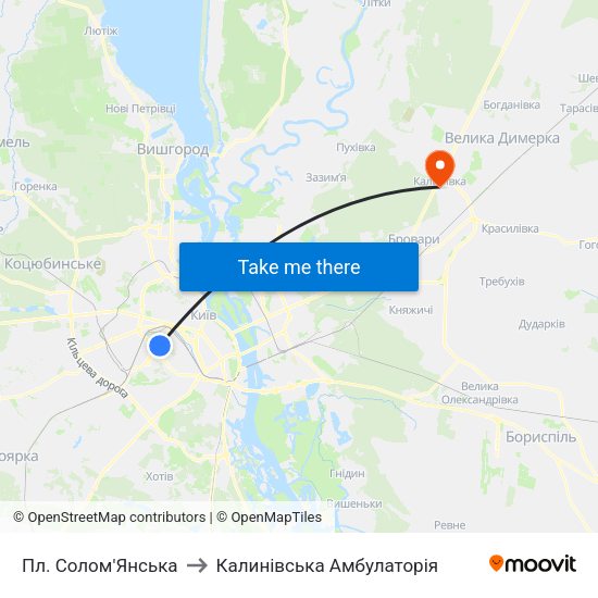Пл. Солом'Янська to Калинівська Амбулаторія map
