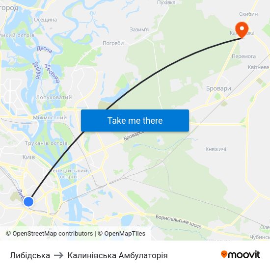 Либідська to Калинівська Амбулаторія map