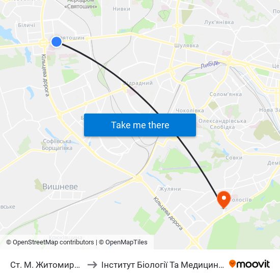 Ст. М. Житомирська to Інститут Біології Та Медицини Кну map