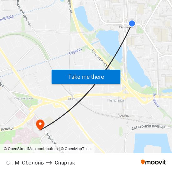 Ст. М. Оболонь to Спартак map