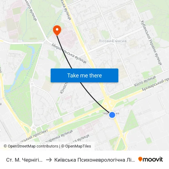 Ст. М. Чернігівська to Київська Психоневрологічна Лікарня № 2 map
